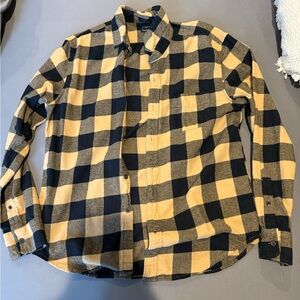 Men's Black and Tan Checkered  Flannel J. Crew Shirt